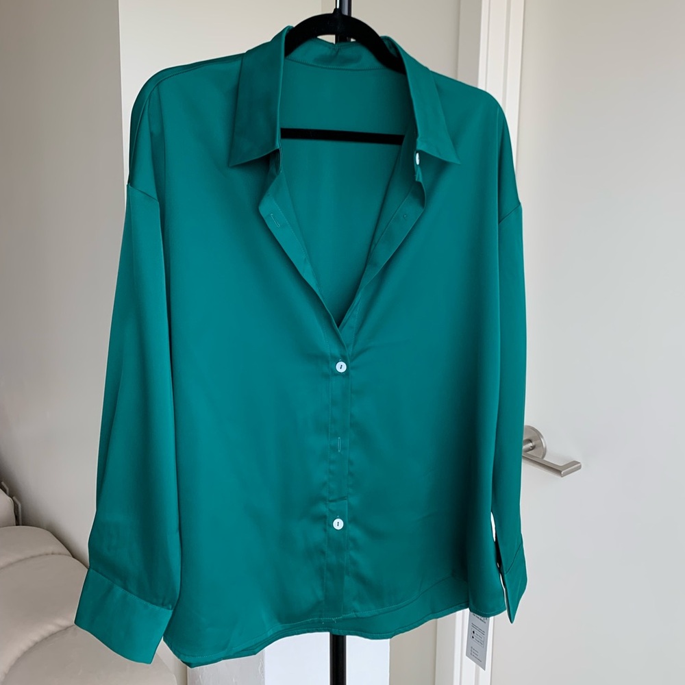 Cupshe Teal Button-Down Shirt